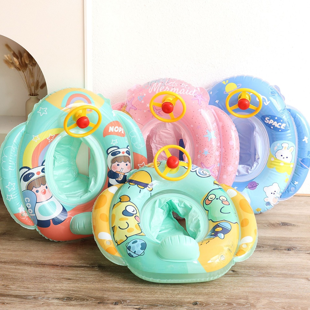 Baby Swimming Ring Inflatable Seat Circle Cartoon Pool Float Toy PVC Child Pool Float for BathingSunshade Baby Accessory